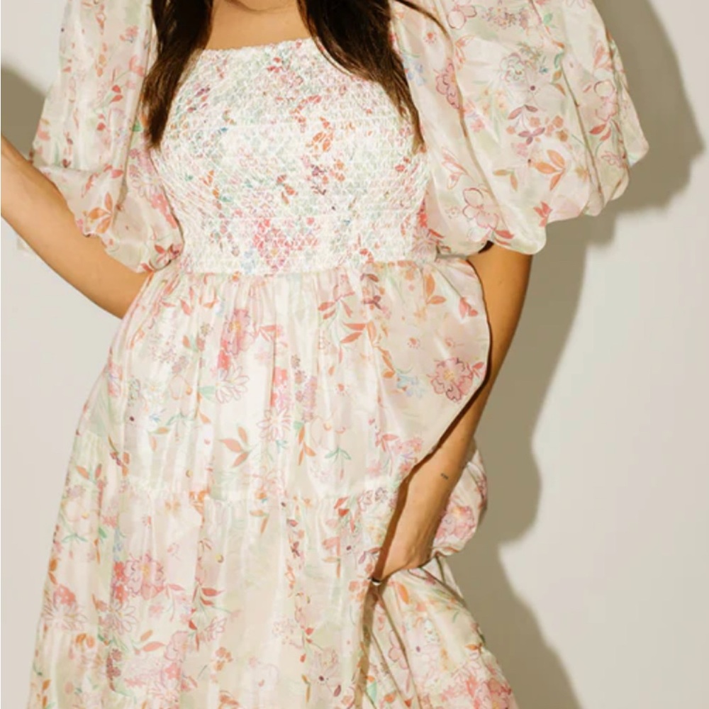 ANTONIO MELANI Pink and Orange Ruffled Smocked Maxi Dress